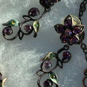 Floral Butterfly Necklace with Purple and Green Accents